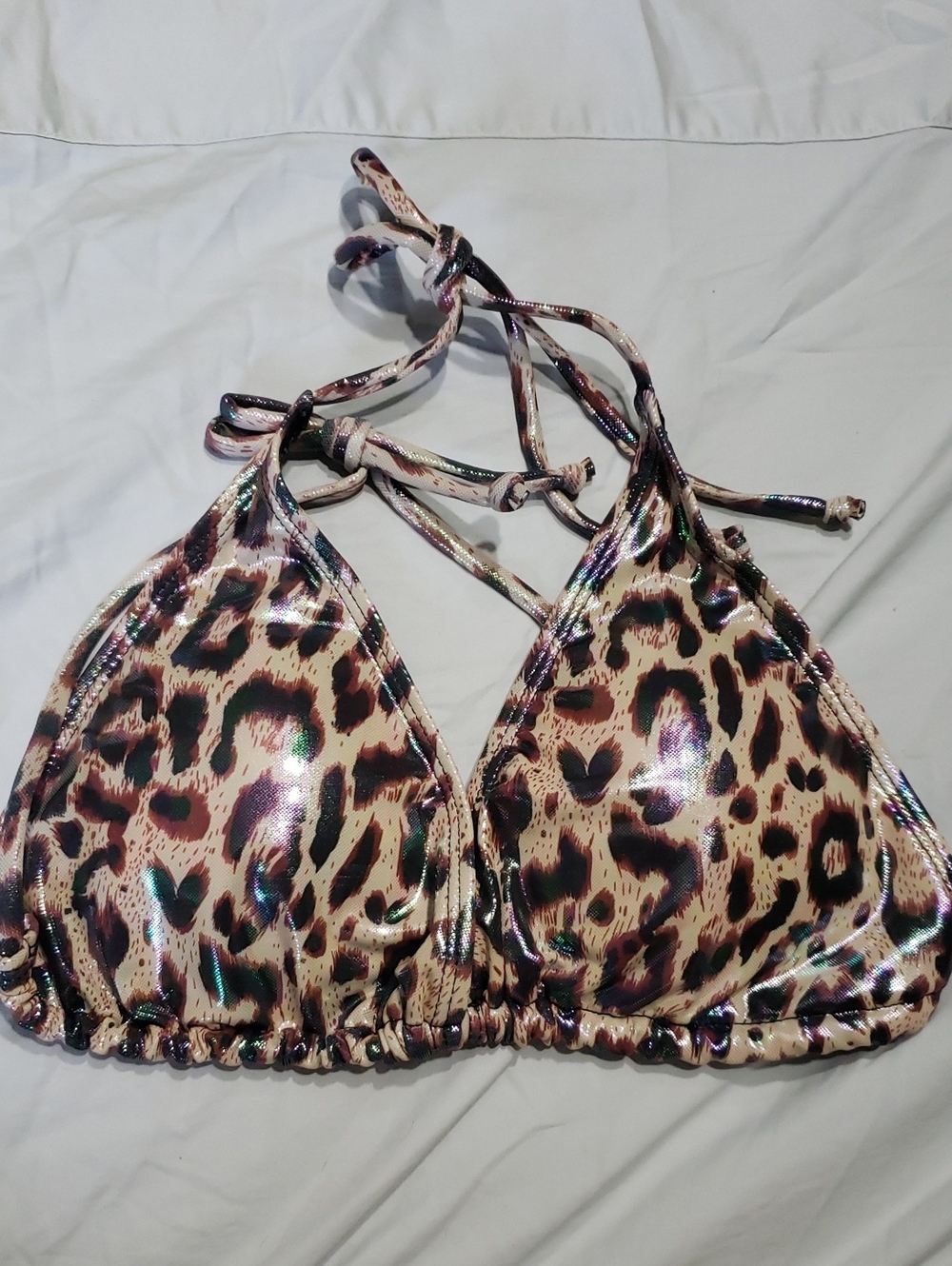 Yauasopa Leopard Print Triangle Bikini Top - Shiny Size XL Polyester Spandex